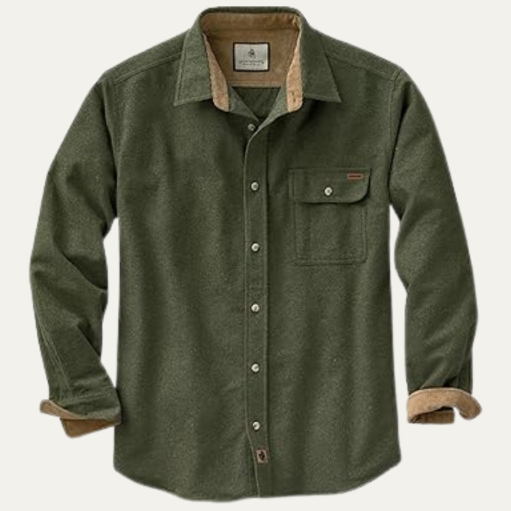 Mens Flannel Button-Down Shirt with Corduroy Trim Workwear