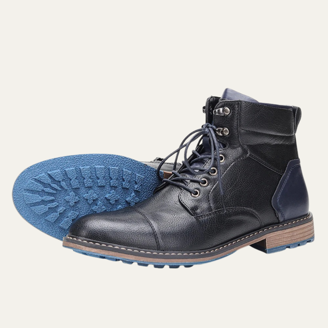 Mens Casual Leather Ankle Boots Lace-Up