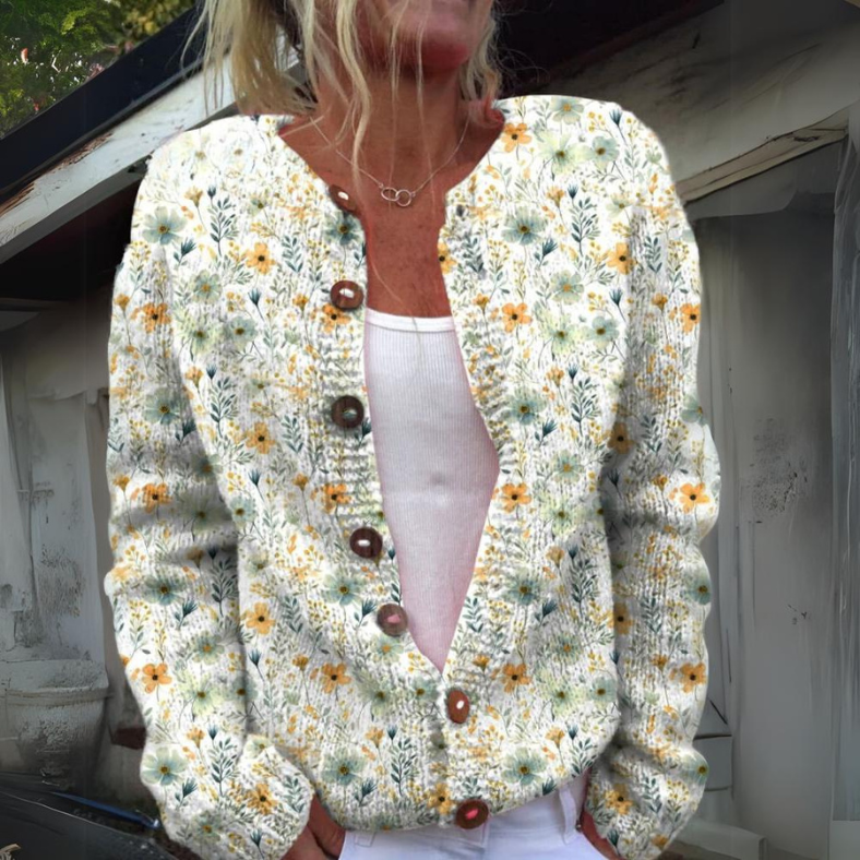 Womens Cardigan Floral Print Warm Knit - BritishMode