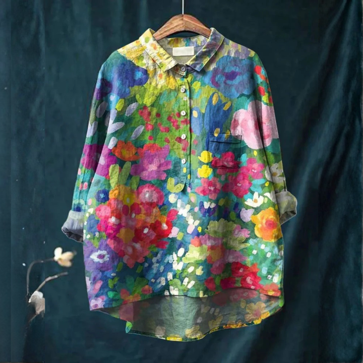 Womens Linen Shirt Oversized Fit Button Front