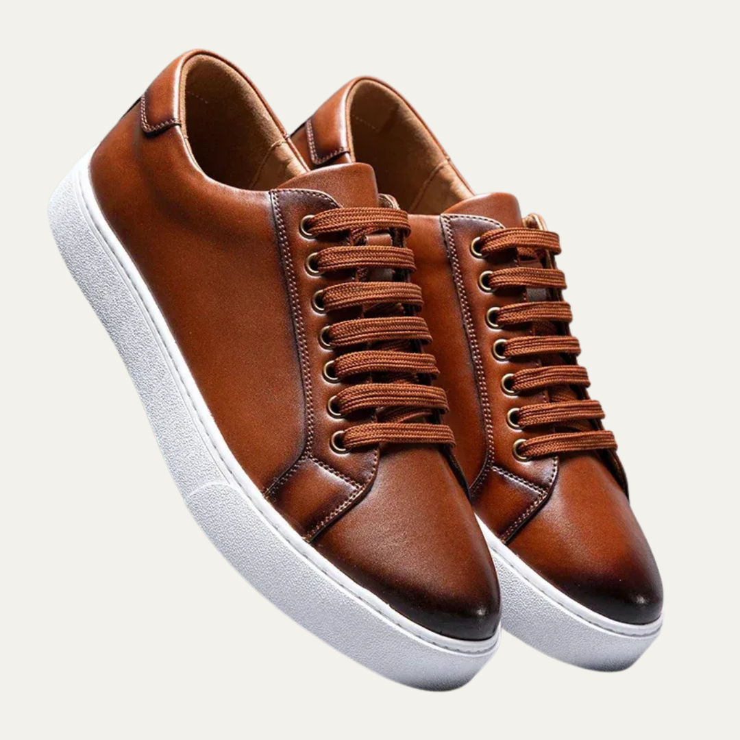 Mens Leather Low-Top Sneakers Thick Cupsole