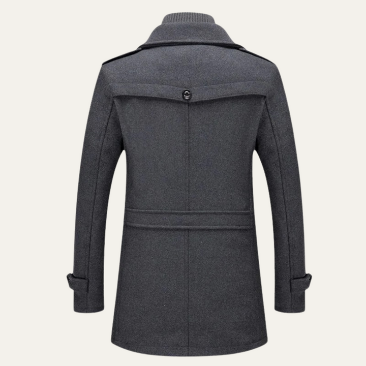 Mens Trench Coat Wool Blend Stand Collar Smart Fit