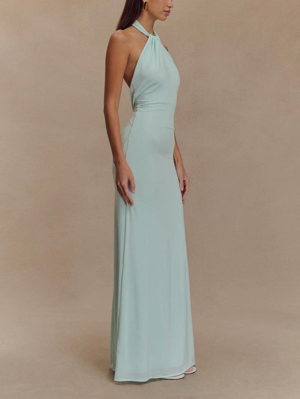 Womens Maxi Dress Polyester Halter Neck Ruched Bodycon