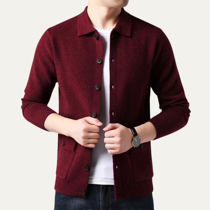 Mens Knit Button Cardigan with Turn-Down Collar
