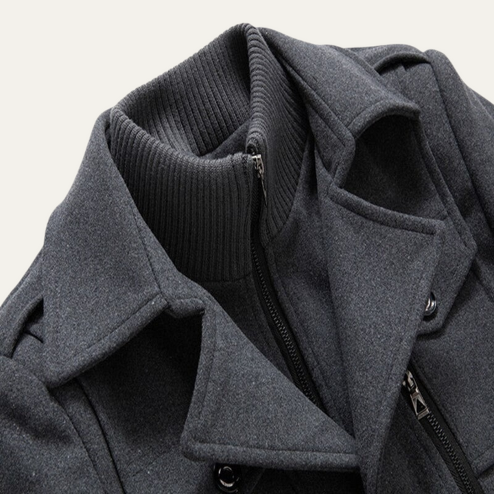 Mens Trench Coat Wool Blend Stand Collar Smart Fit