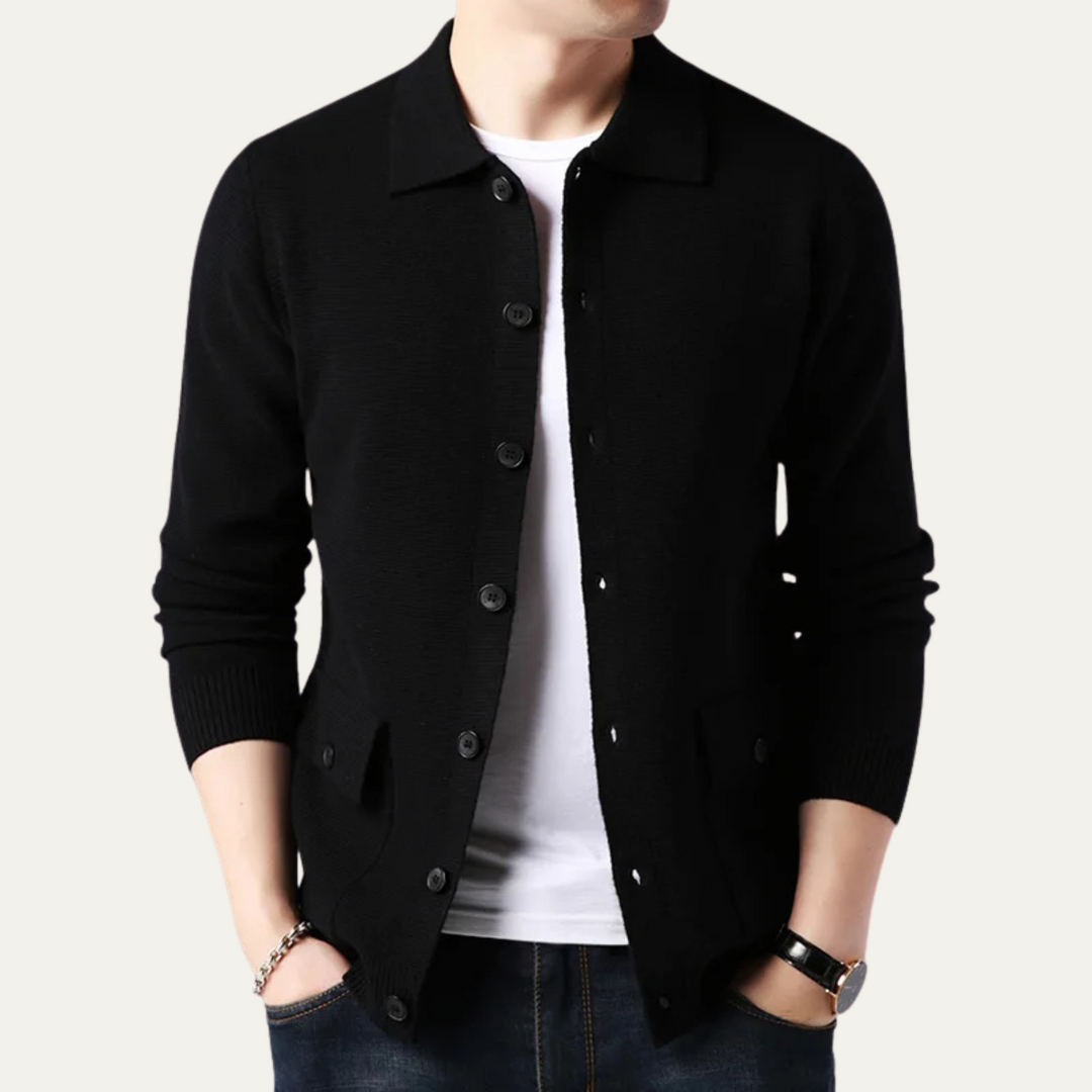 Mens Knit Button Cardigan with Turn-Down Collar