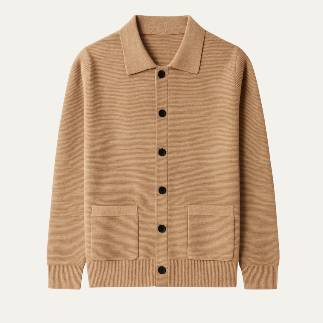 Mens Knit Button Cardigan with Turn-Down Collar - BritishMode