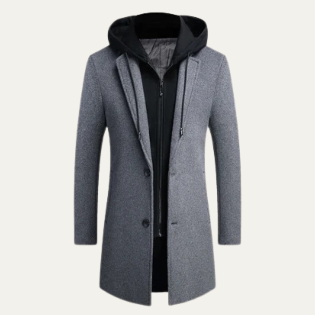 Mens Wool Blend Overcoat with Hood Smart Fit