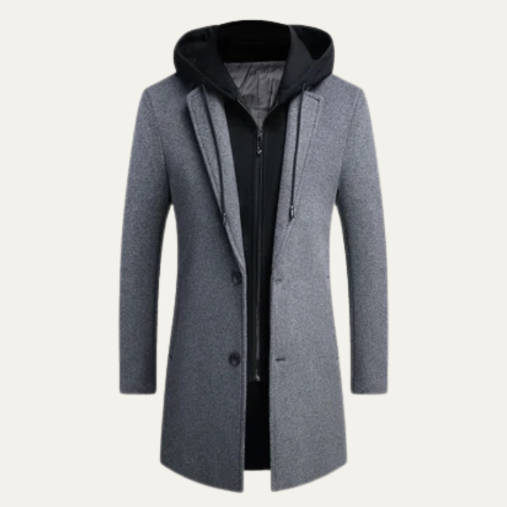 Mens Wool Blend Overcoat with Hood Smart Fit
