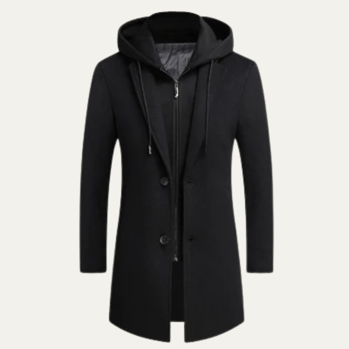 Mens Wool Blend Overcoat with Hood Smart Fit - BritishMode