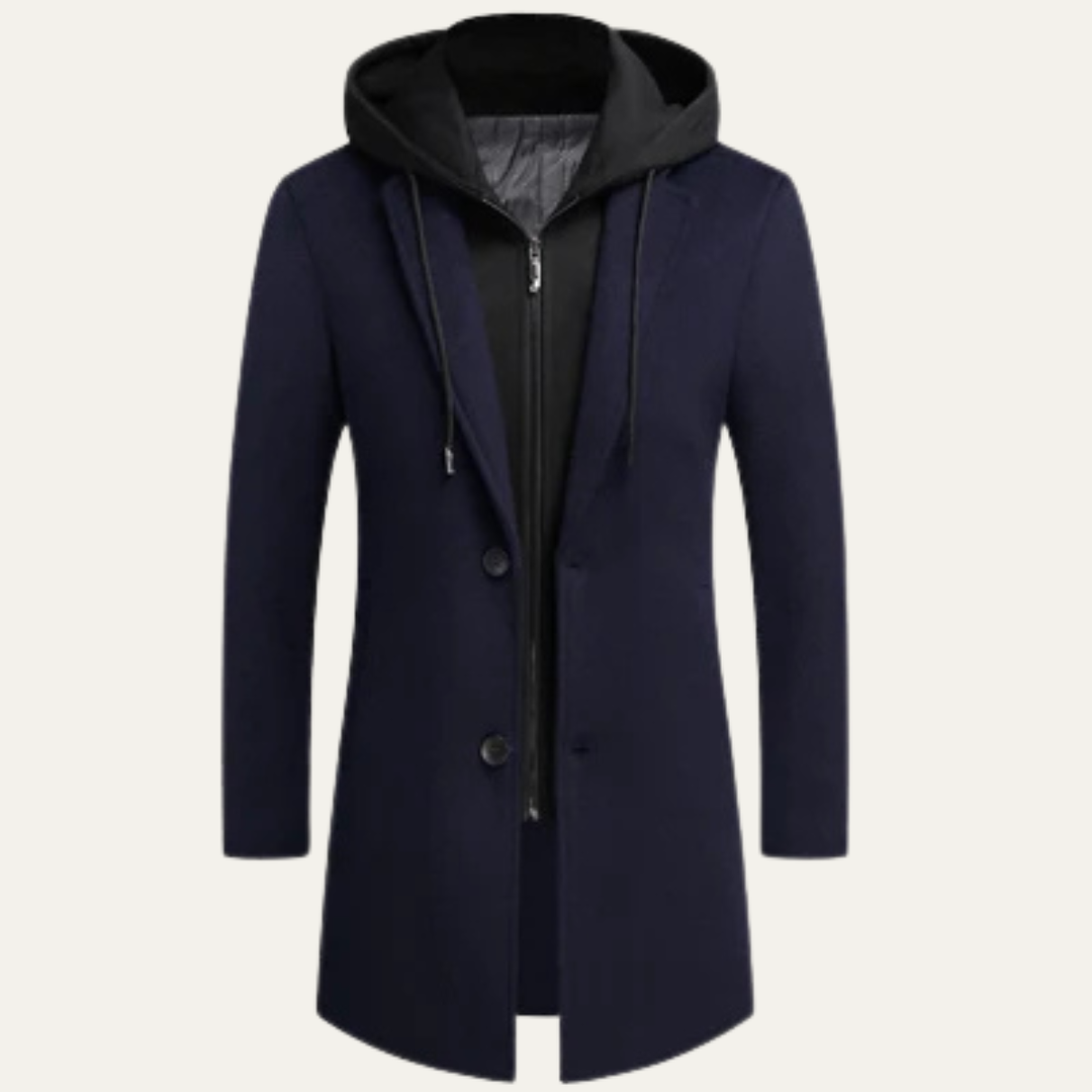 Mens Wool Blend Overcoat with Hood Smart Fit