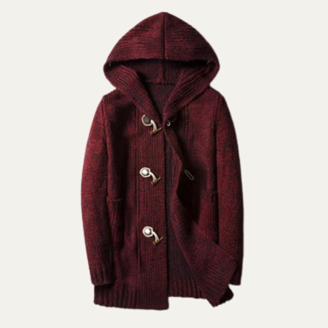 Mens Thick Knitted Hooded Cardigan Warm Casual Fit