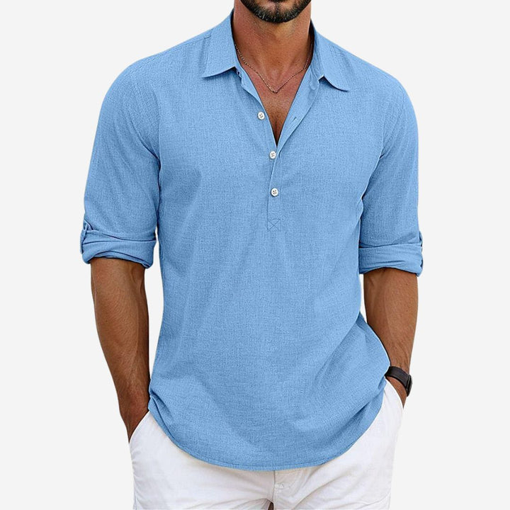 Mens Linen Blend Shirt Relaxed Fit Button Placket