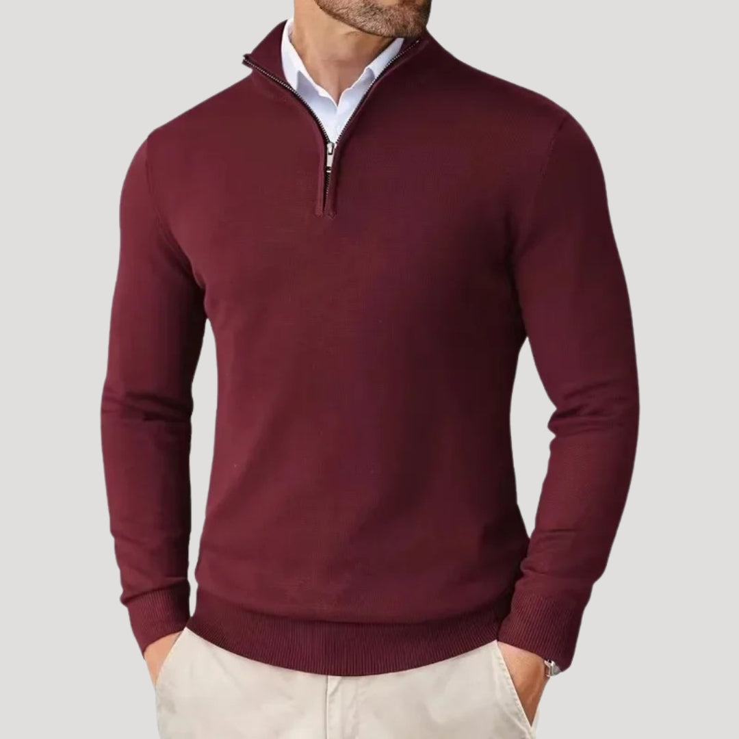 Mens Quarter Zip Sweater Fine Knit Stand Collar