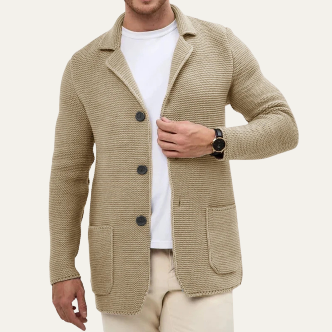 Mens Knitted Blazer Cardigan with Button Down Trendy Fit