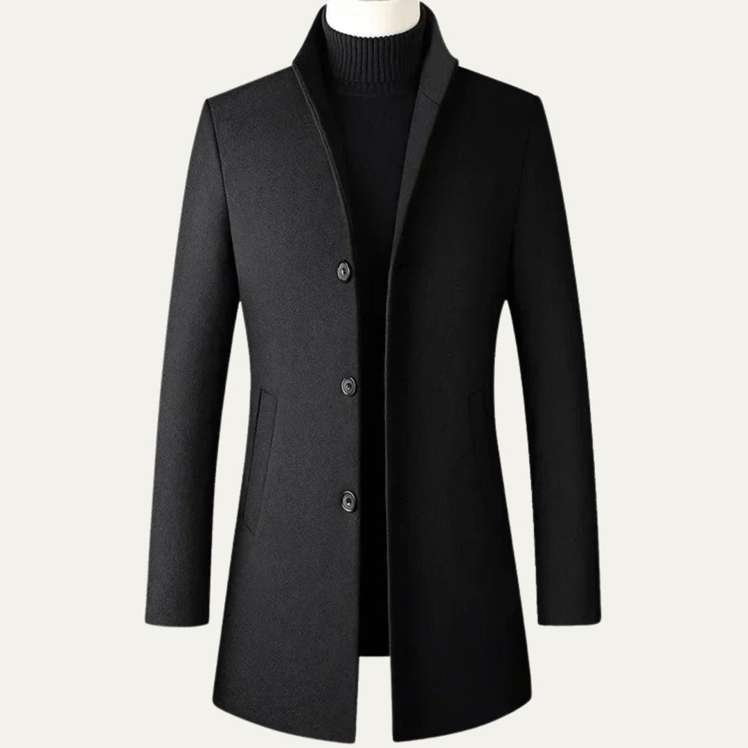 Mens Wool Coat Single Breasted Stand Collar