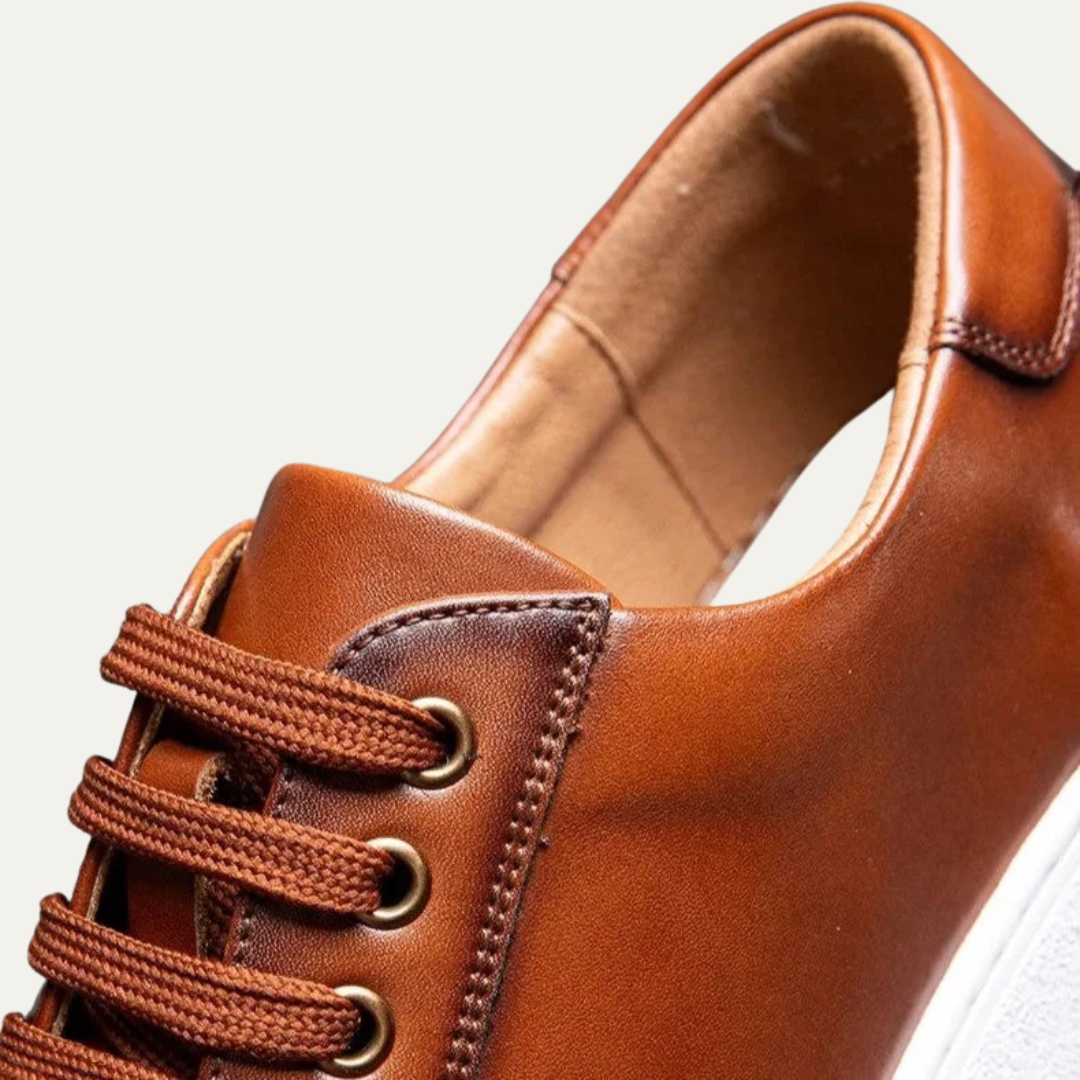 Mens Leather Low-Top Sneakers Thick Cupsole
