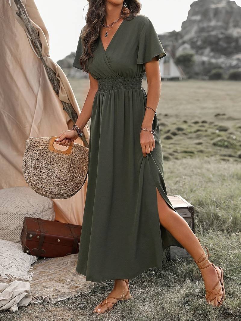 Womens Maxi Dress Lightweight V-Neck Summer Style - BritishMode