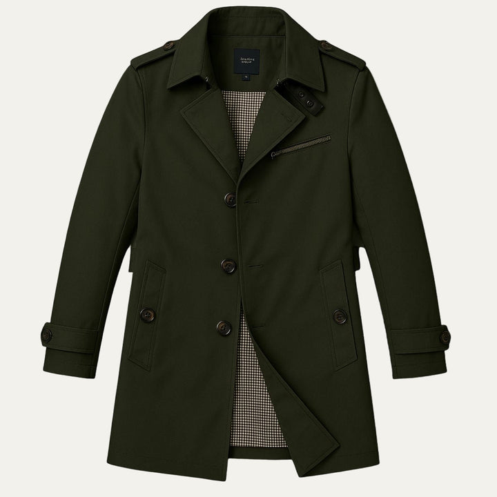 Mens Trench Coat Single Breasted Mid Length