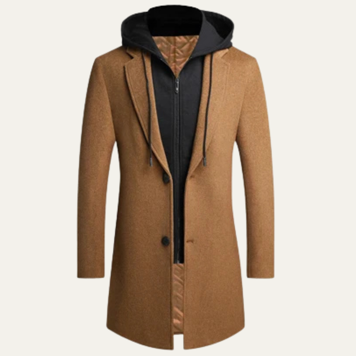 Mens Wool Blend Overcoat with Hood Smart Fit