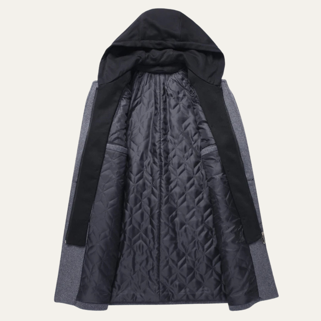 Mens Wool Blend Overcoat with Hood Smart Fit