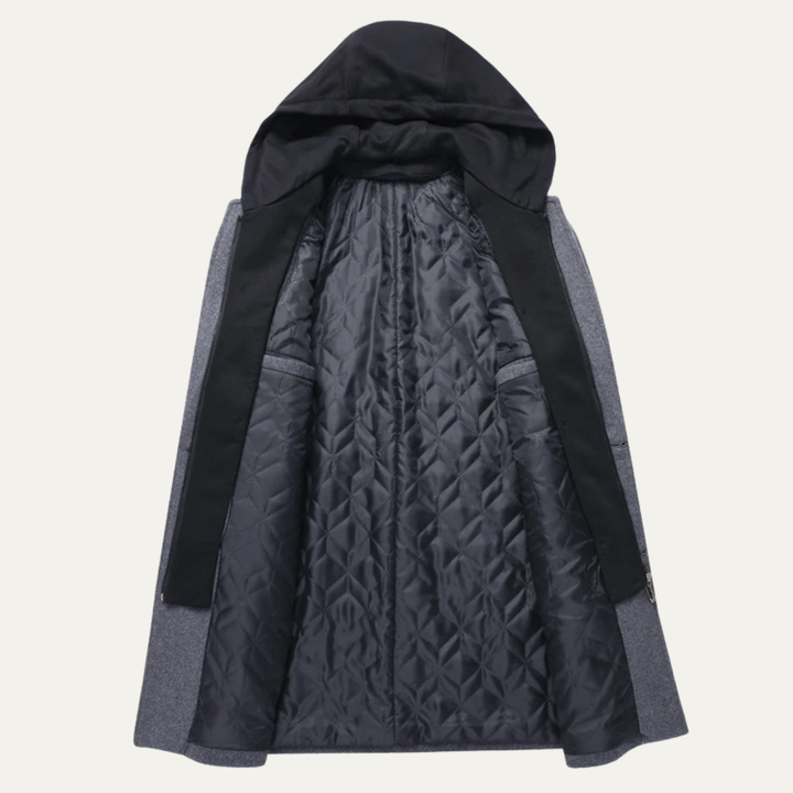 Mens Wool Blend Overcoat with Hood Smart Fit