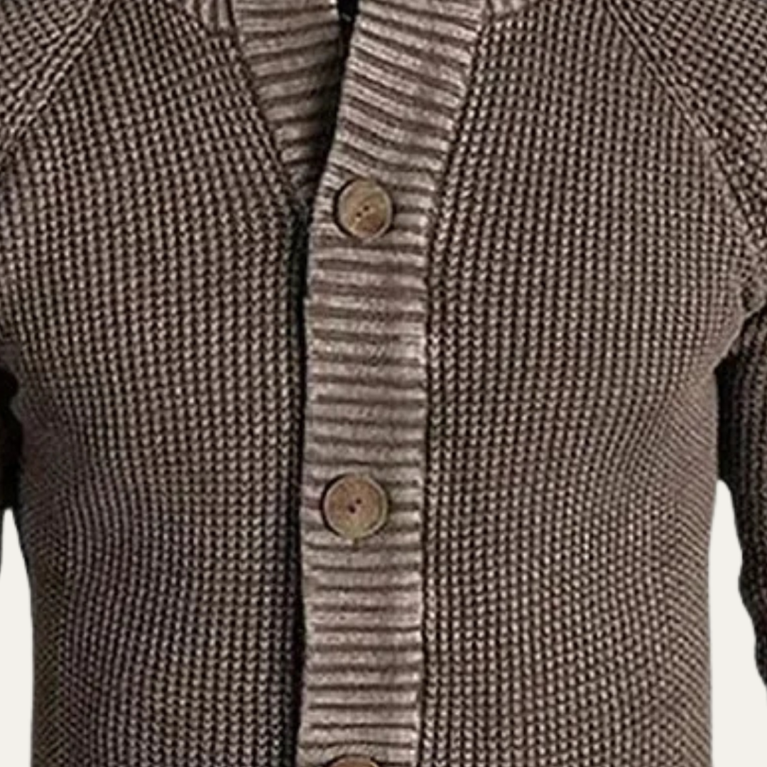 Mens Chunky Knit Cardigan with Button-Up and Stand Collar