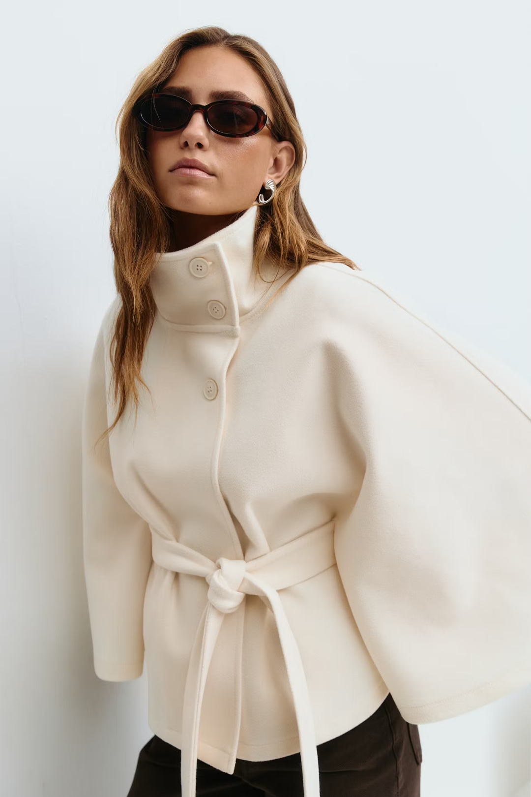 Womens Funnel Neck Jacket with Belted Waist - BritishMode