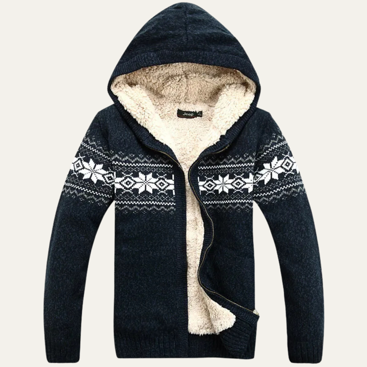 Mens Hooded Cardigan Sherpa Lined Zip Front