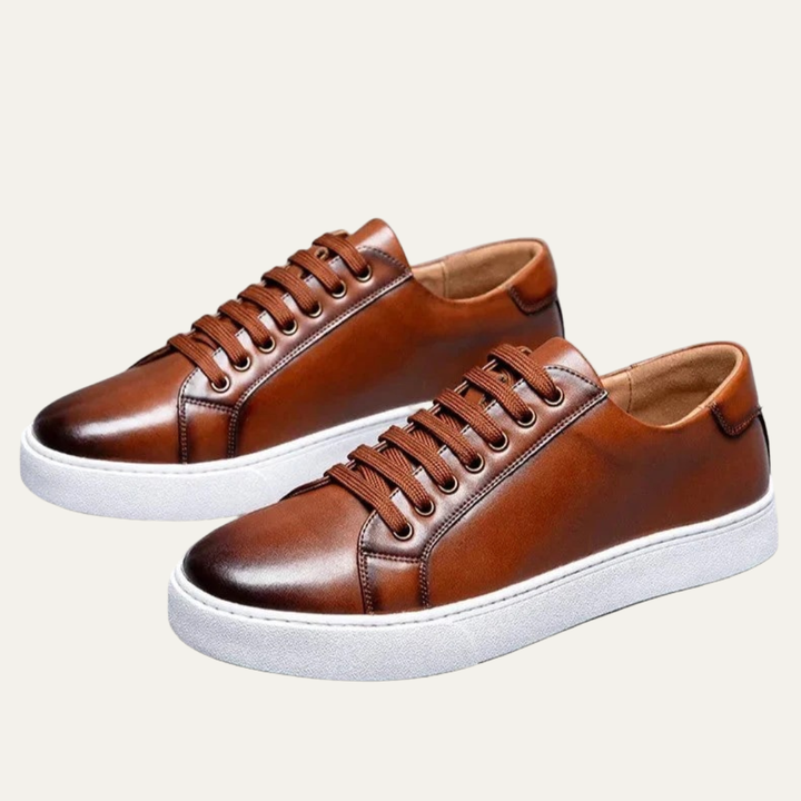 Mens Leather Low-Top Sneakers Thick Cupsole