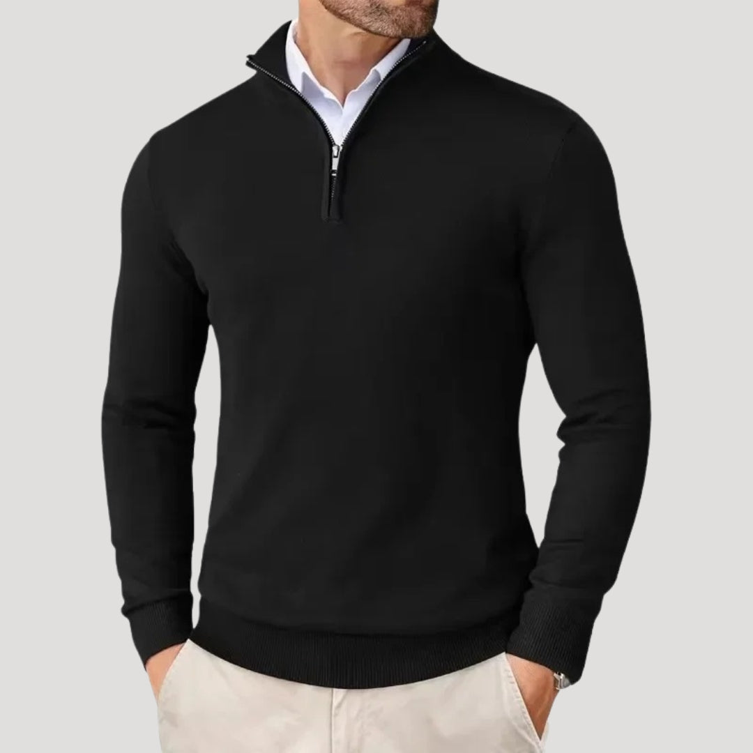 Mens Quarter Zip Sweater Fine Knit Stand Collar