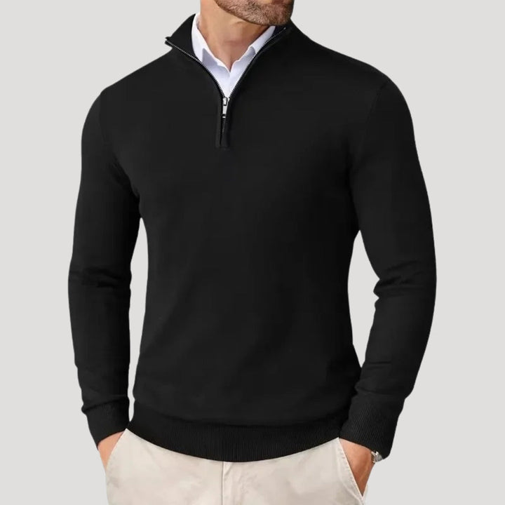 Mens Quarter Zip Sweater Fine Knit Stand Collar