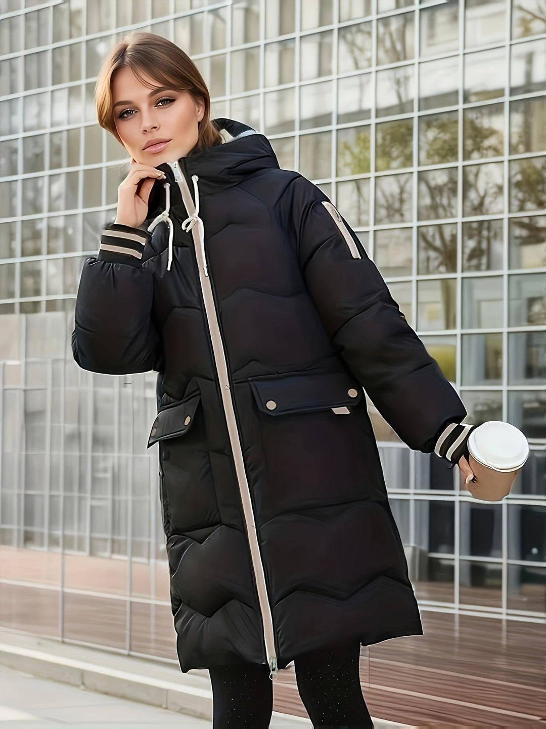 Womens Parka Coat Insulated Warm with Pockets