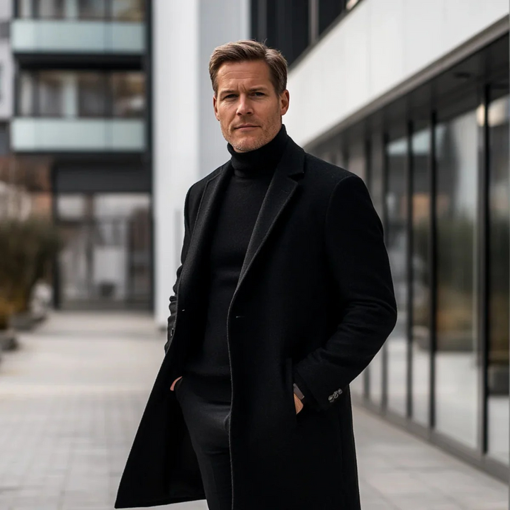Mens Classic Long Winter Coat Wool Blend Smart Fit
