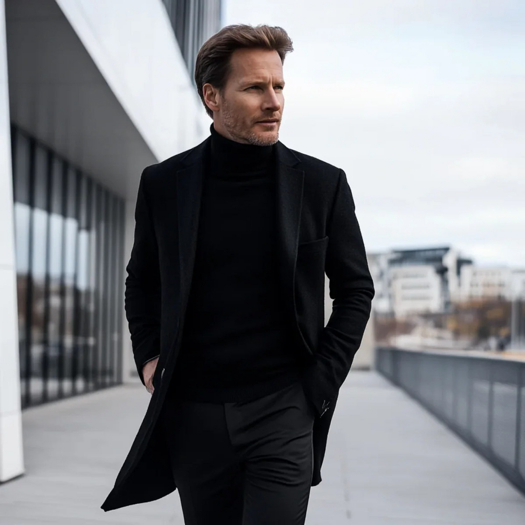Mens Classic Long Winter Coat Wool Blend Smart Fit
