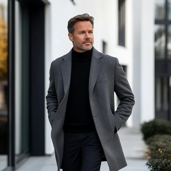 Mens Classic Long Winter Coat Wool Blend Smart Fit