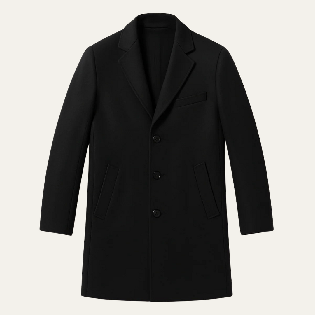 Mens Classic Long Winter Coat Wool Blend Smart Fit - BritishMode