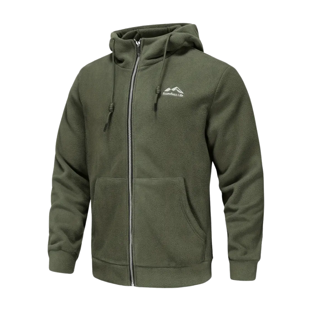 Mens Fleece Jacket with Hood and Zip Front