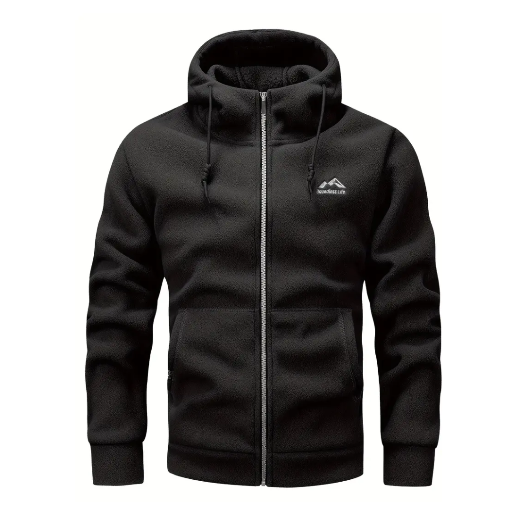 Mens Fleece Jacket with Hood and Zip Front