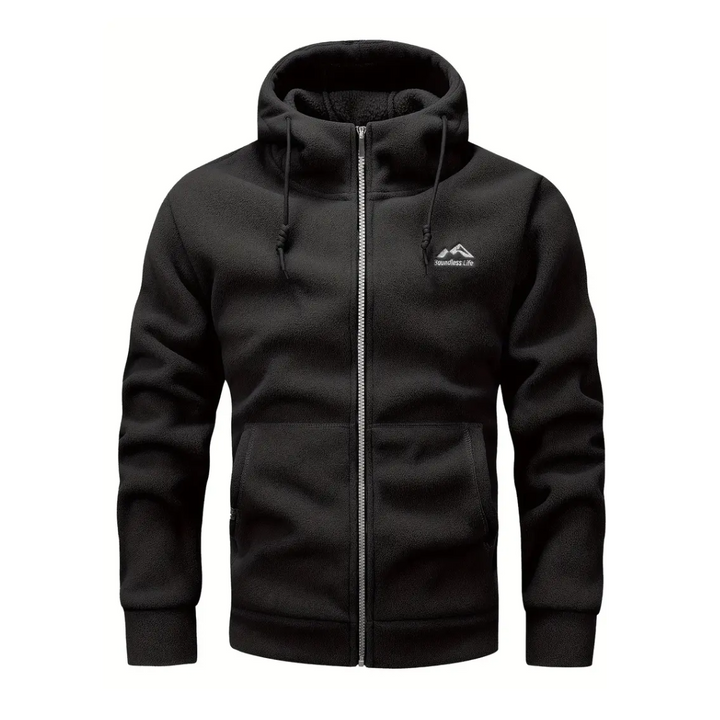 Mens Fleece Jacket with Hood and Zip Front