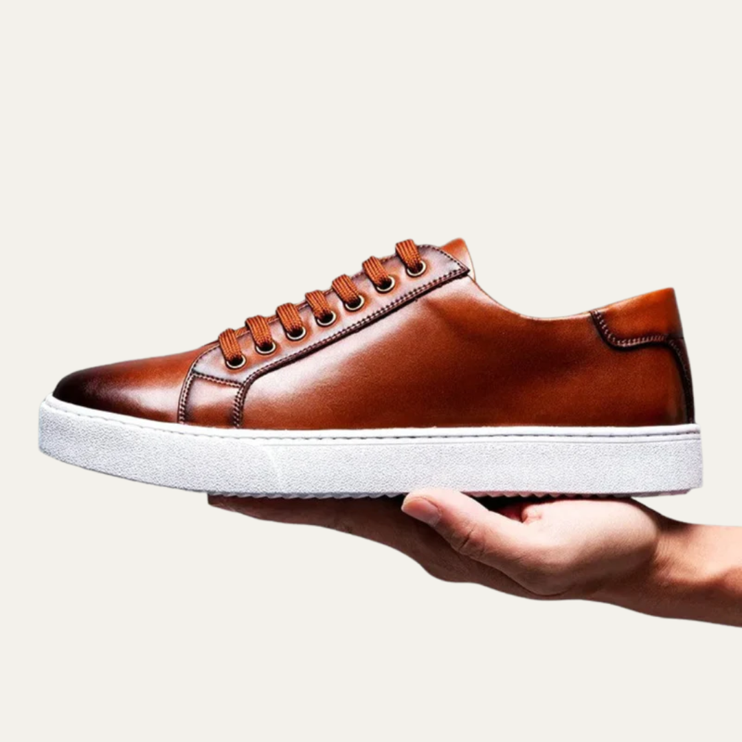 Mens Leather Low-Top Sneakers Thick Cupsole