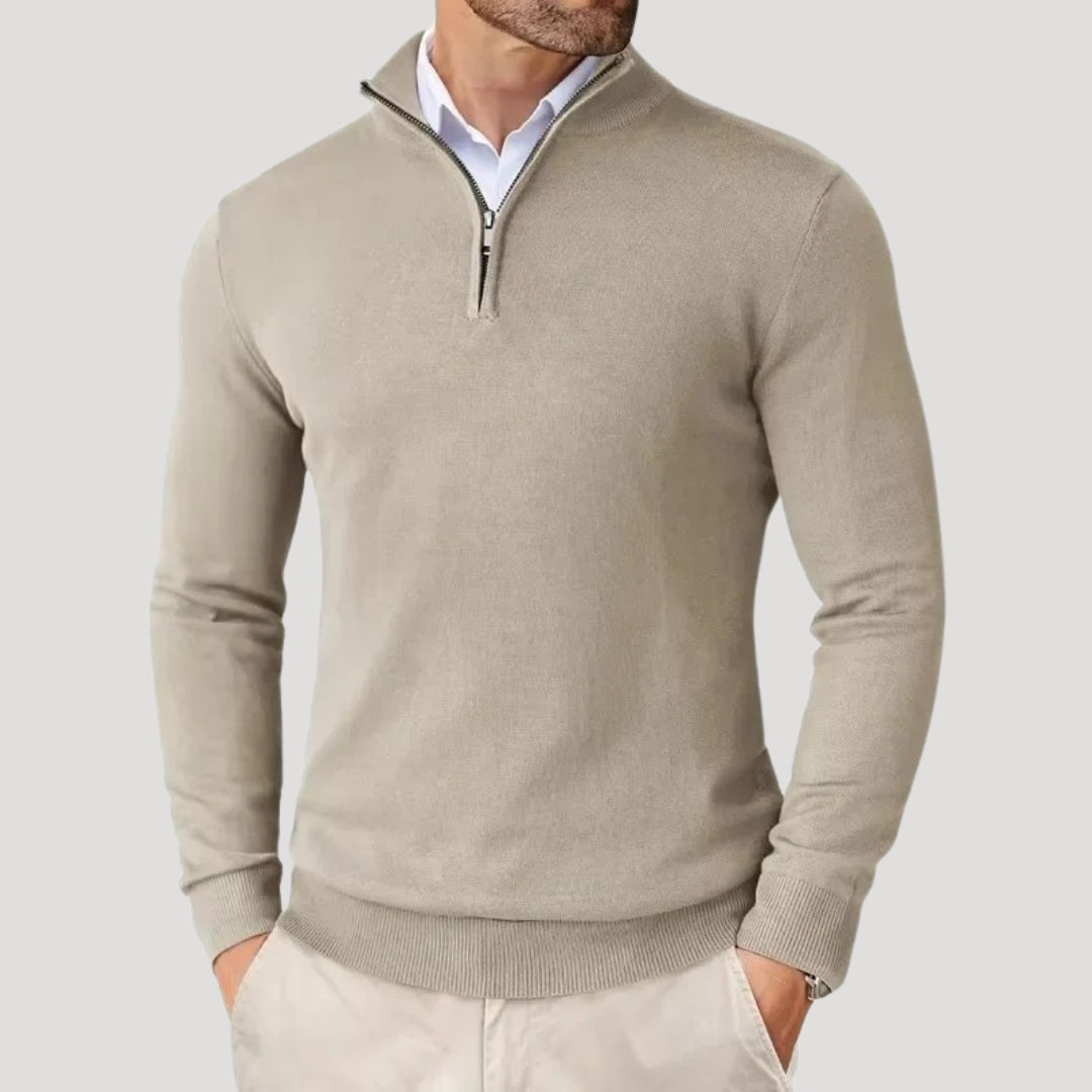 Mens Quarter Zip Sweater Fine Knit Stand Collar