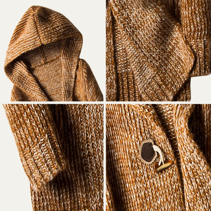 Mens Thick Knitted Hooded Cardigan Warm Casual Fit