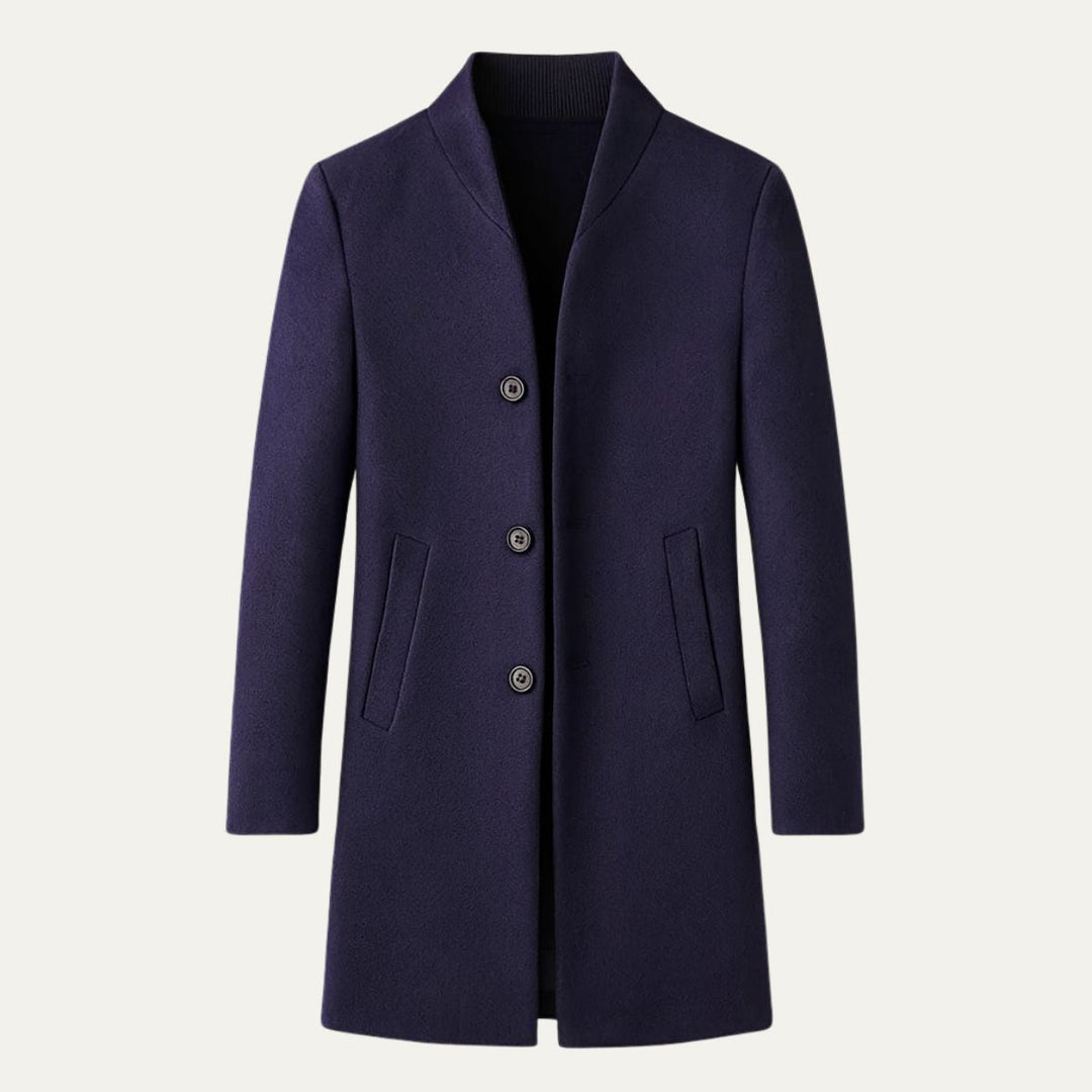 Mens Wool Coat Single Breasted Stand Collar