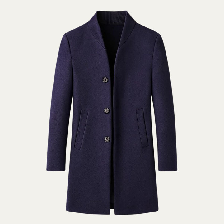 Mens Wool Coat Single Breasted Stand Collar