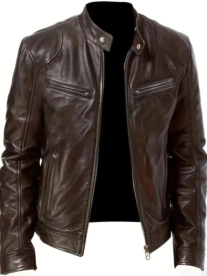Mens Biker Jacket Synthetic Material Slim Fit