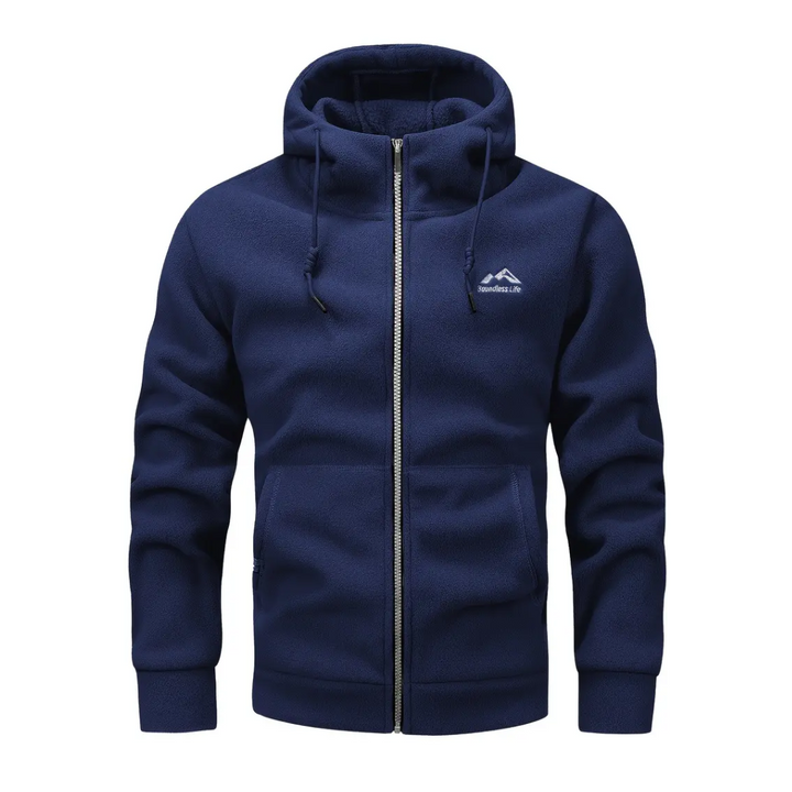 Mens Fleece Jacket with Hood and Zip Front