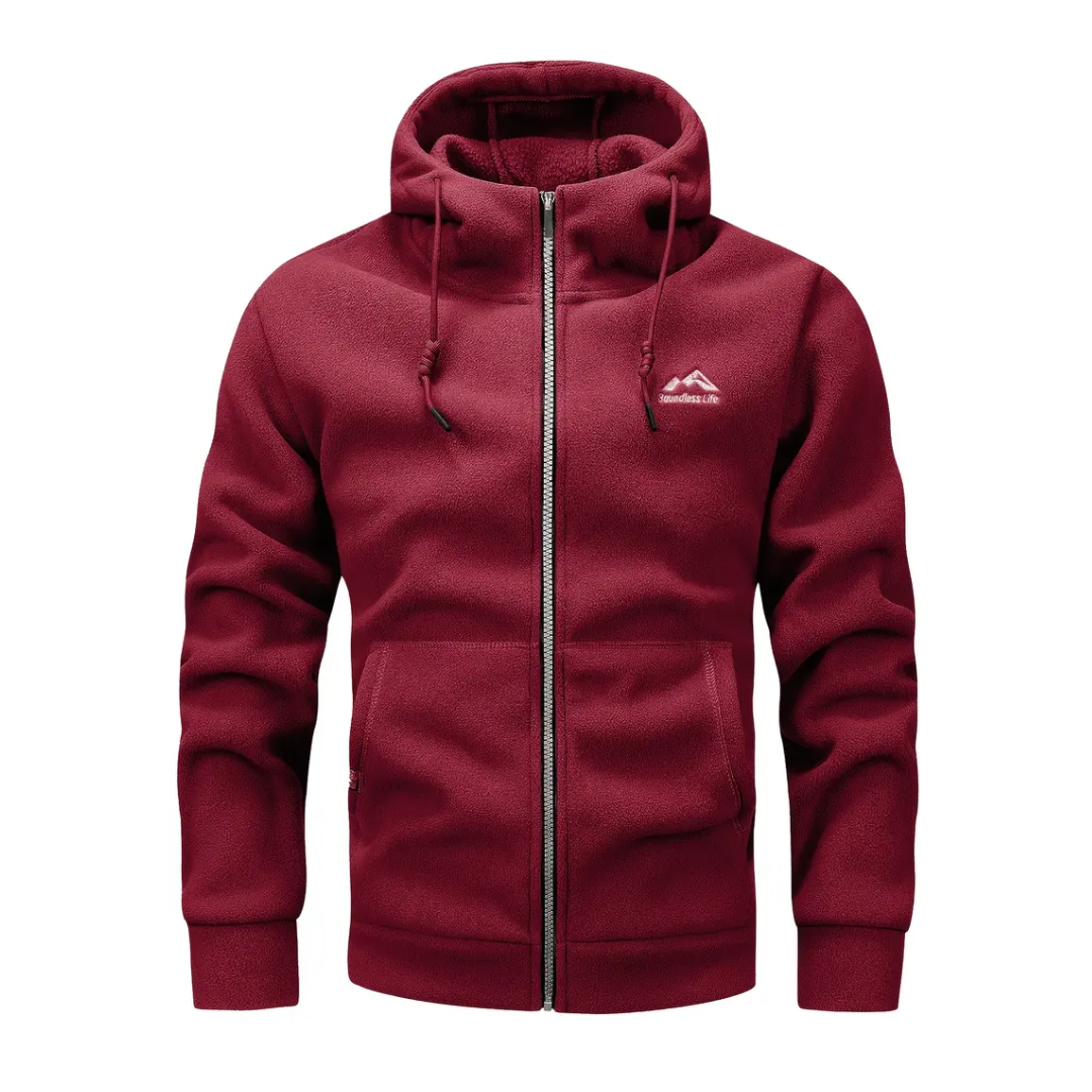 Mens Fleece Jacket with Hood and Zip Front