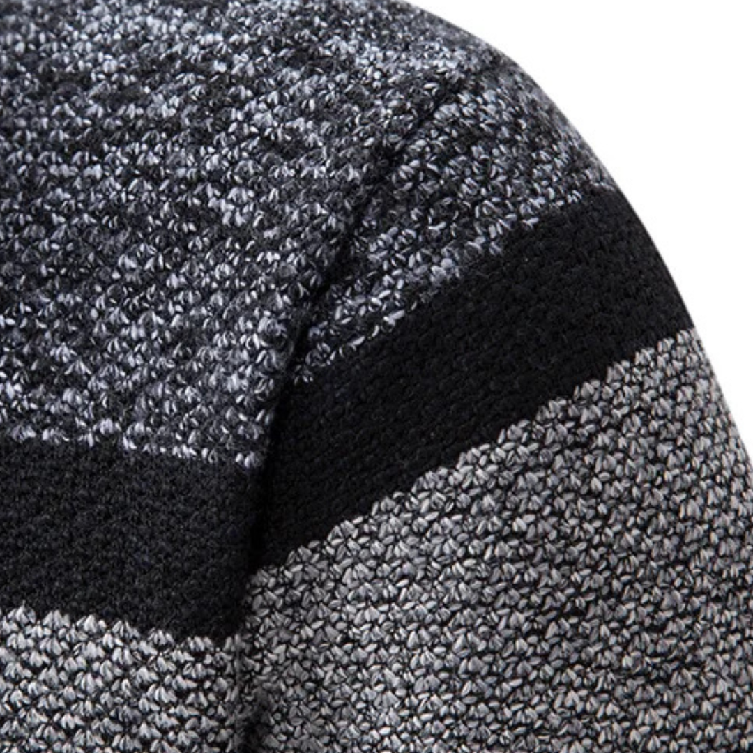 Mens Knit Zip Cardigan Warm Striped Fit