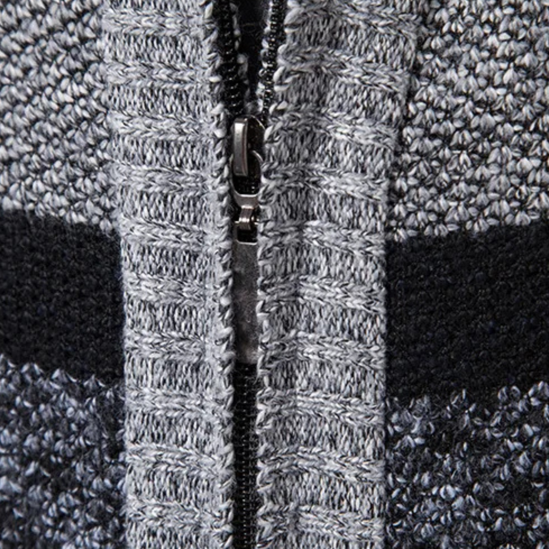 Mens Knit Zip Cardigan Warm Striped Fit
